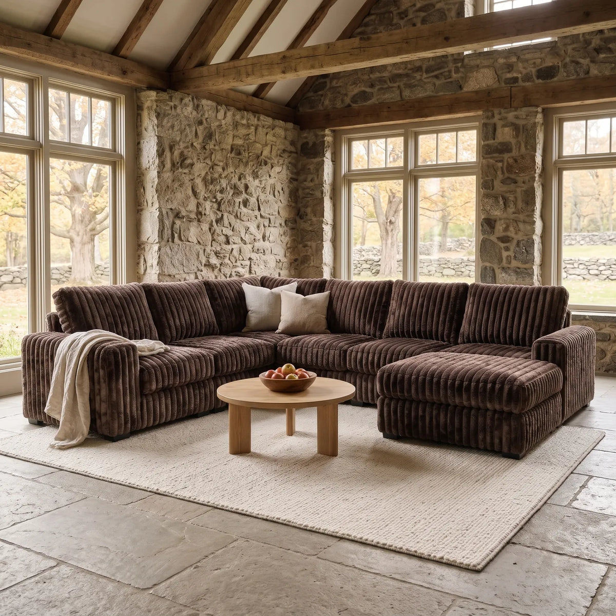 Seven-Piece Chaise Sectional - Minky Mocha Modular - hero (RHF arrangement)