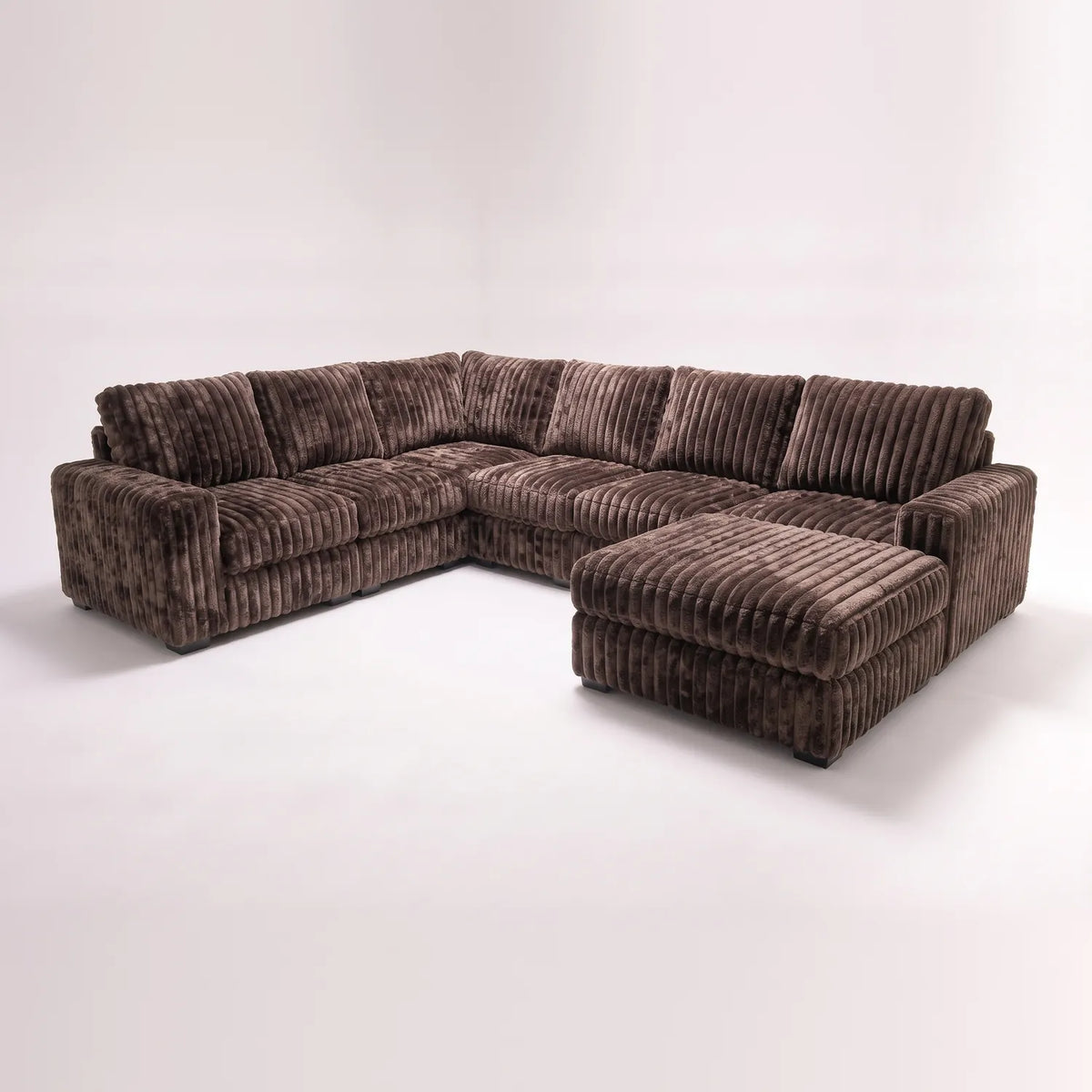 Seven-Piece Chaise Sectional - Minky Mocha Modular - studio photo on white (RHF arrangement) #vera_main