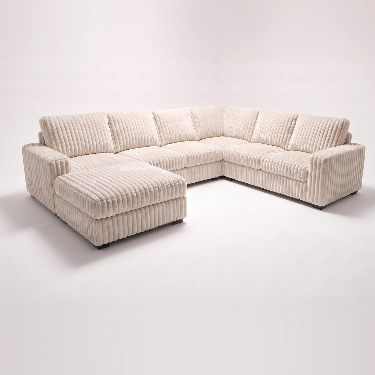 Seven-Piece Chaise Sectional - Minky Sand Modular - studio photo on white (LHF arrangement)