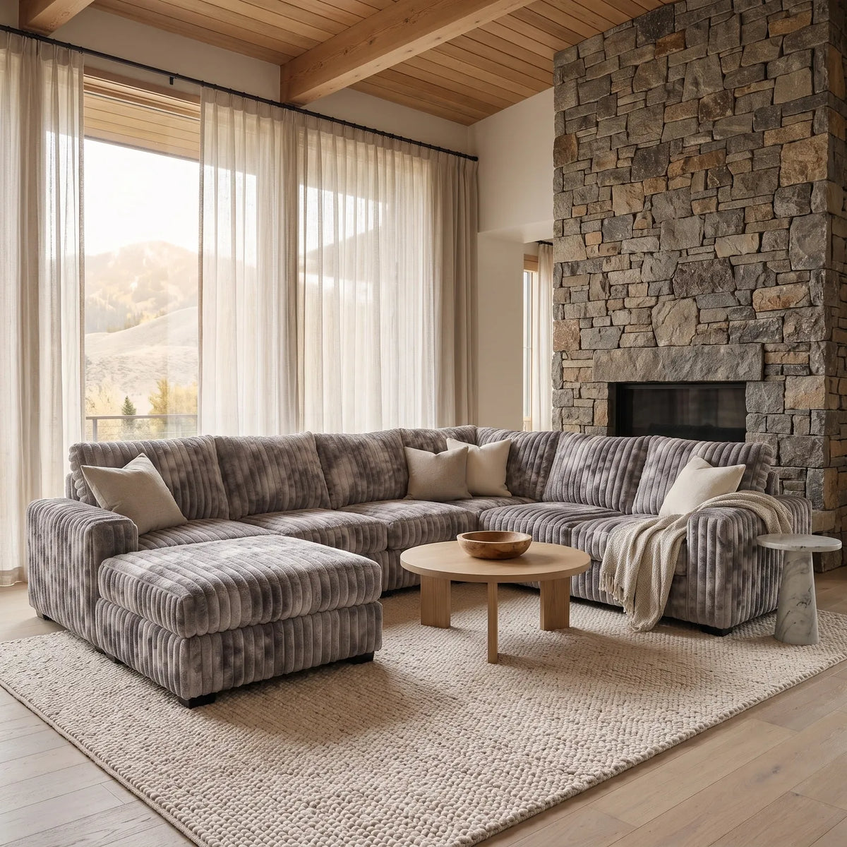 Seven-Piece Chaise Sectional - Minky Stone Modular