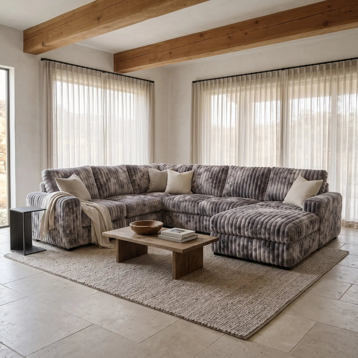 Seven-Piece Chaise Sectional - Minky Stone Modular - hero (RHF arrangement)