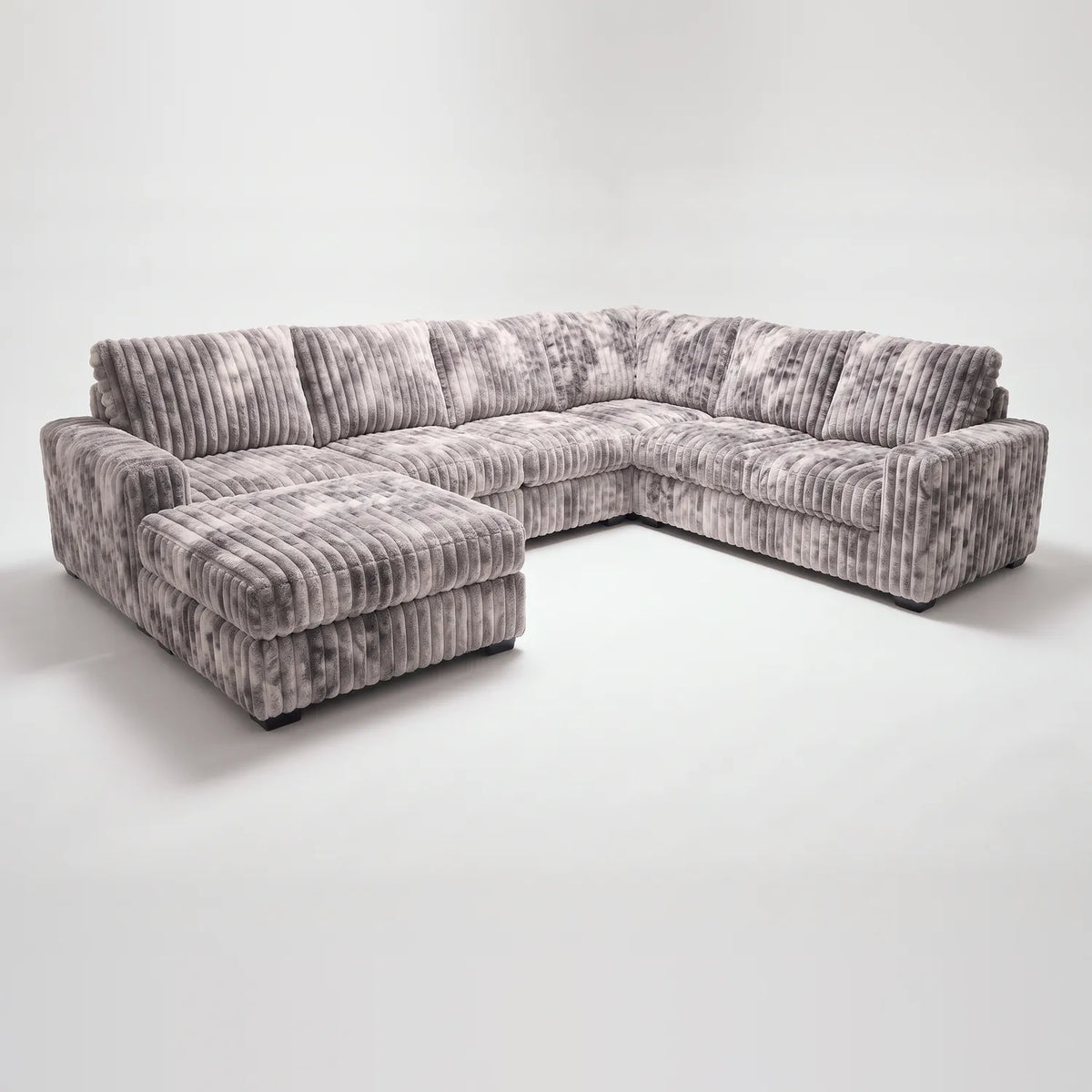 Seven-Piece Chaise Sectional - Minky Stone Modular - studio photo on white (LHF arrangement)