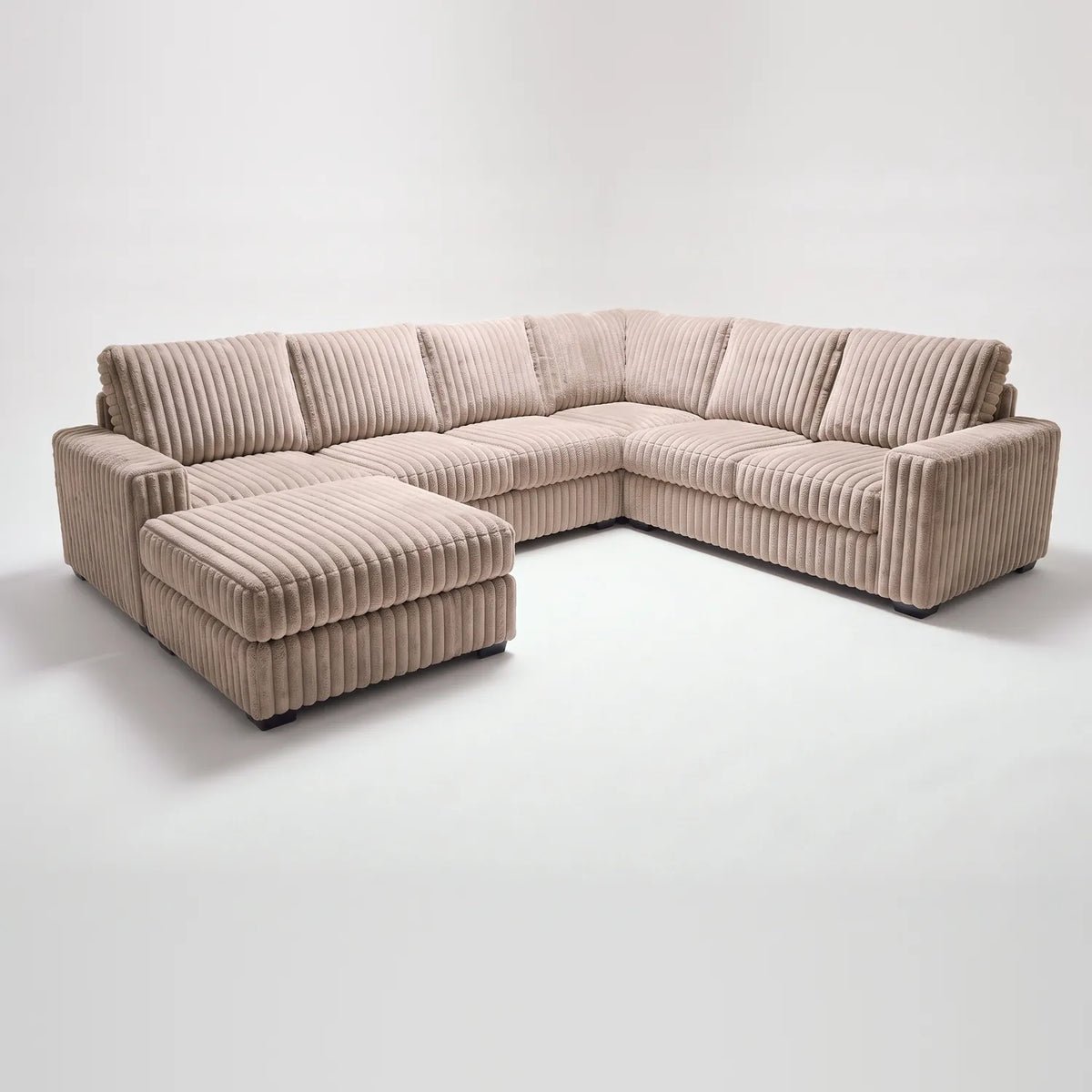 Seven-Piece Chaise Sectional - Minky Toast Modular - studio photo on white (LHF arrangement)