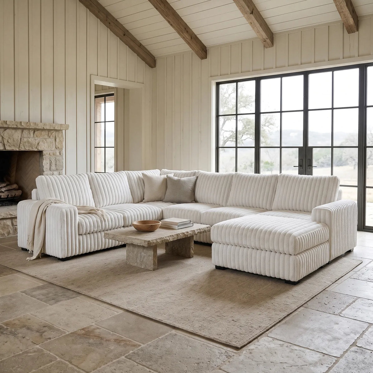 Seven-Piece Chaise Sectional - Minky White Modular - hero (RHF arrangement)