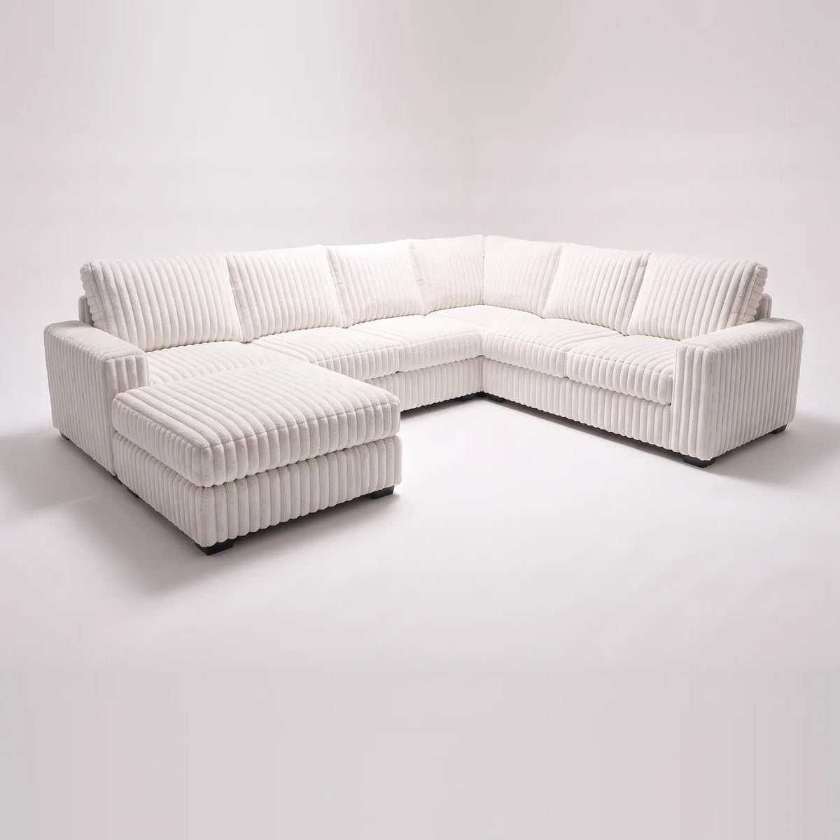 Seven-Piece Chaise Sectional - Minky White Modular - studio photo on white (LHF arrangement)