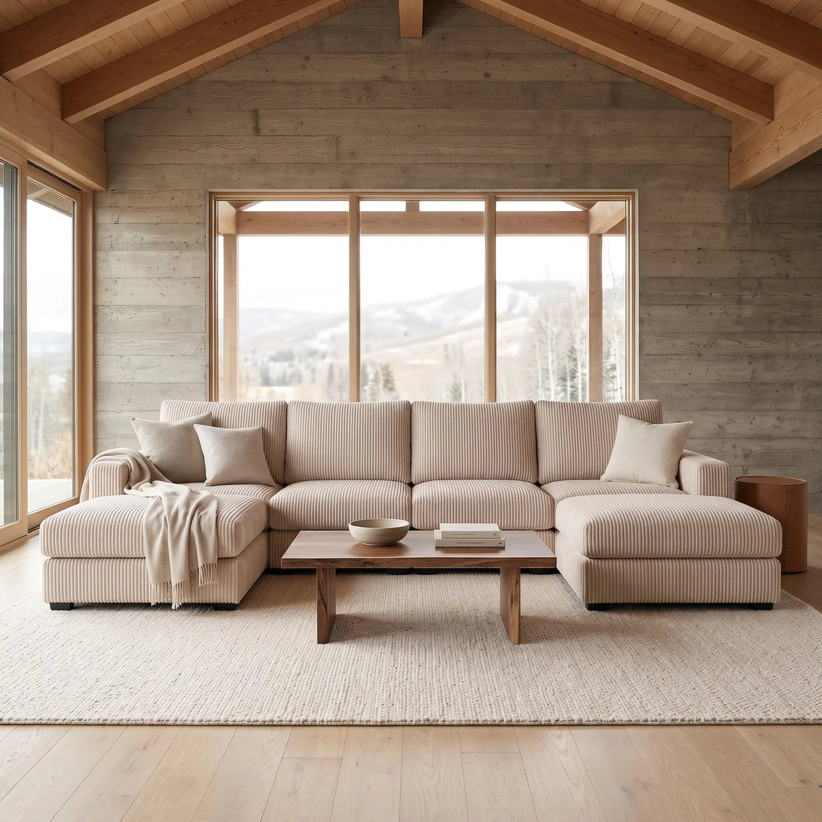 Six-Piece Double Chaise Sectional - Mini Minky Cream Modular - hero