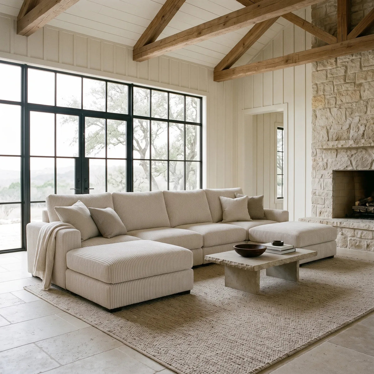 Six-Piece Double Chaise Sectional - Mini Minky White Modular
