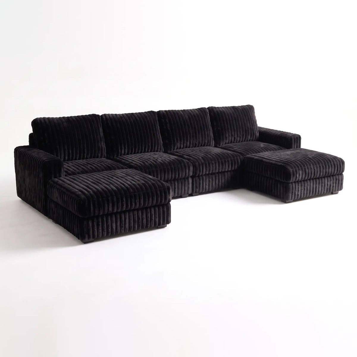 Six-Piece Double Chaise Sectional - Minky Black Modular - studio photo on white #vera_main