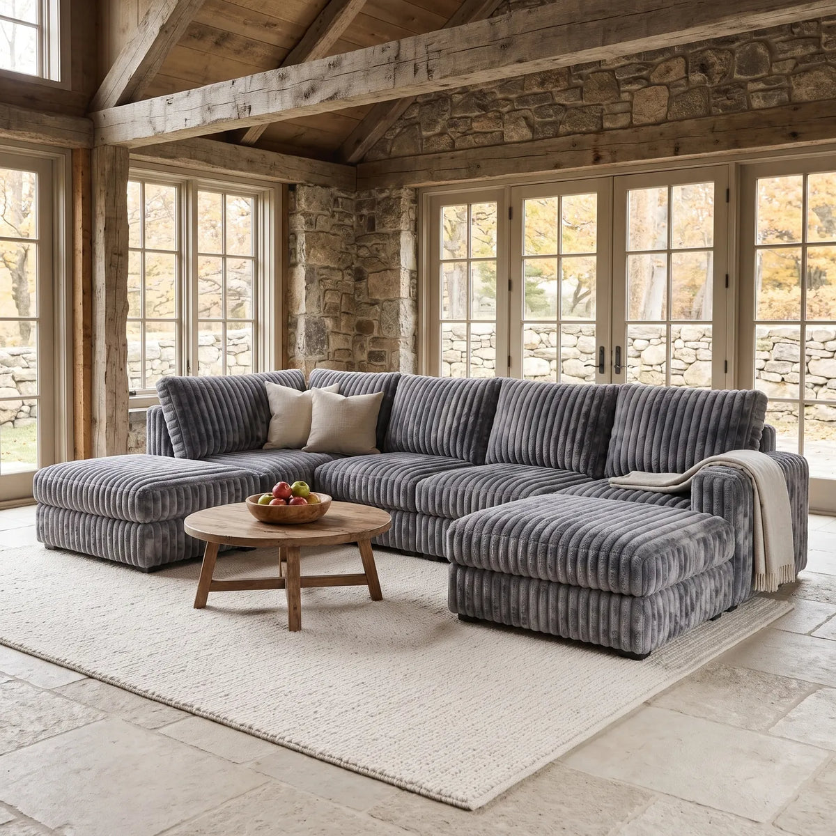 Six-Piece Double Chaise Sectional - Minky Charcoal Modular