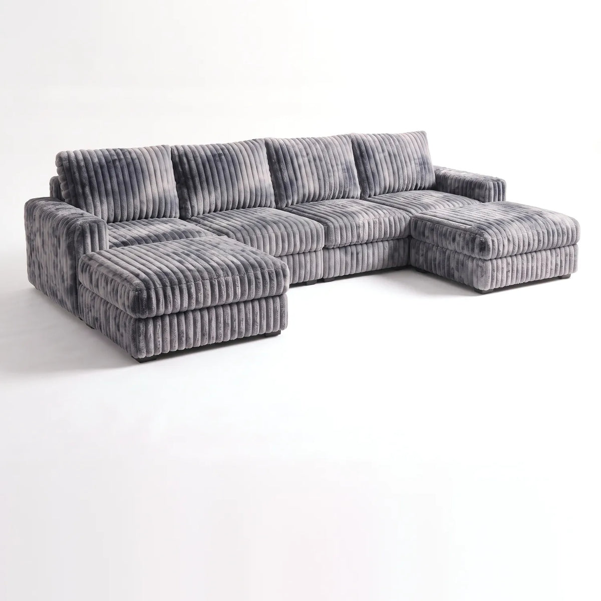 Six-Piece Double Chaise Sectional - Minky Charcoal Modular - studio photo on white #vera_main