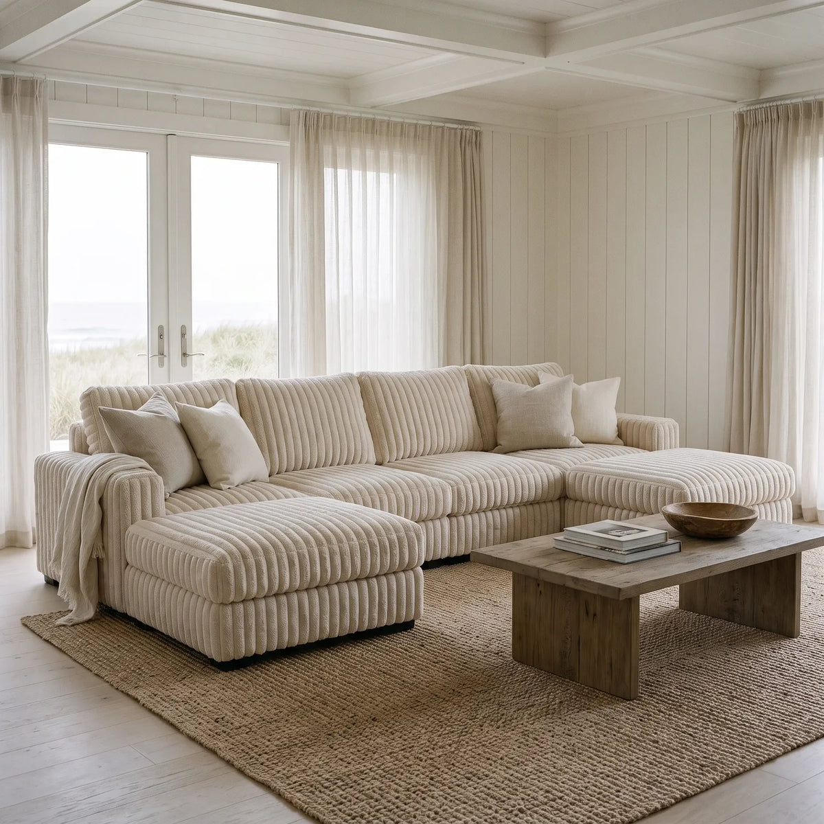 Six-Piece Double Chaise Sectional - Minky Cream Modular
