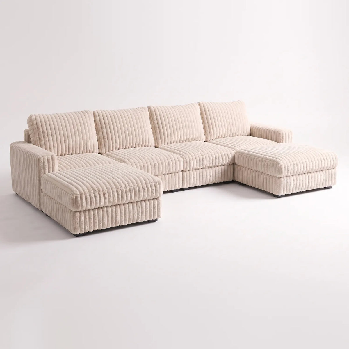 Six-Piece Double Chaise Sectional - Minky Cream Modular - studio photo on white #vera_main