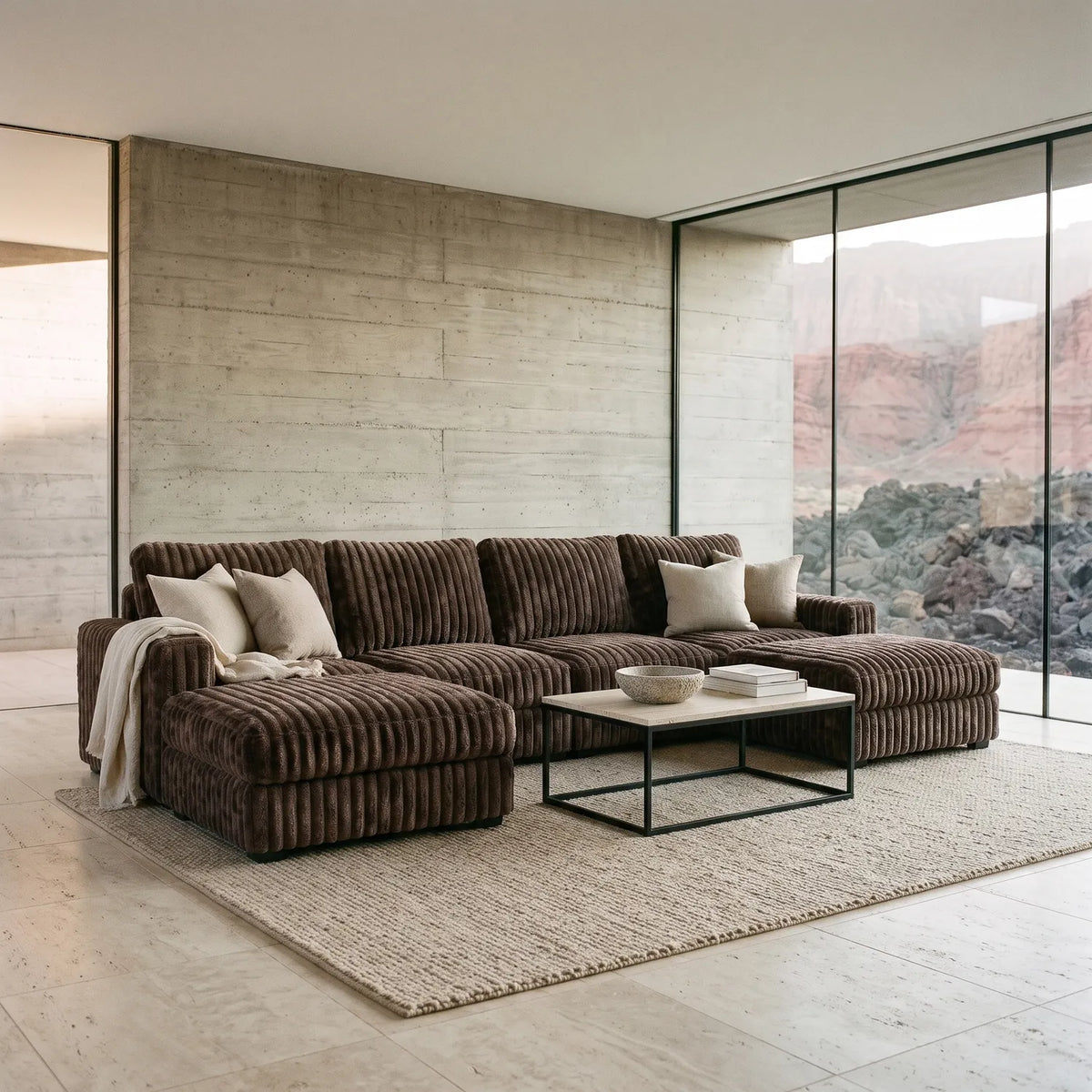 Six-Piece Double Chaise Sectional - Minky Mocha Modular