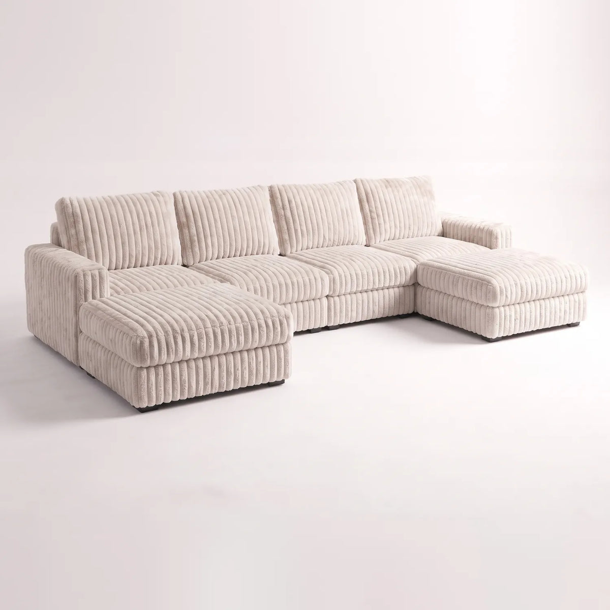 Six-Piece Double Chaise Sectional - Minky Sand Modular - studio photo on white #vera_main