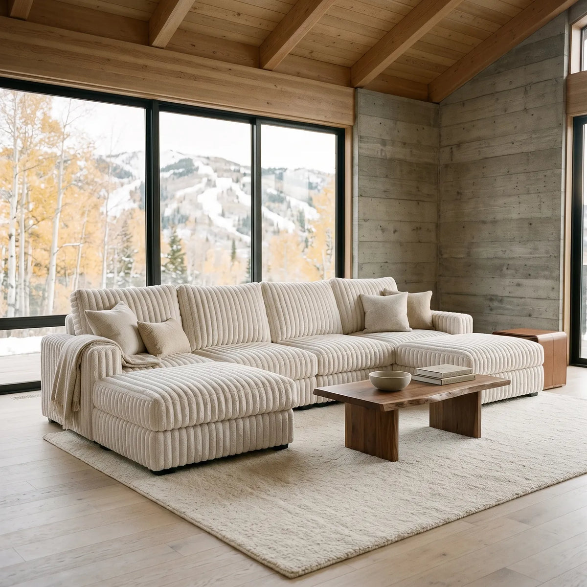 Six-Piece Double Chaise Sectional - Minky White Modular - hero