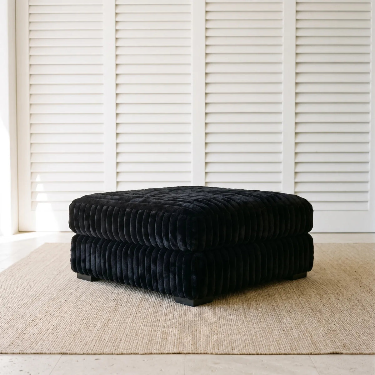 Square Ottoman - Minky Black - hero