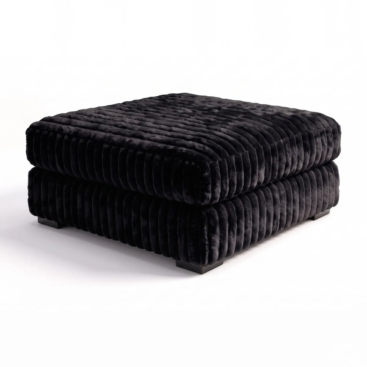 Square Ottoman - Minky Black - studio photo on white #vera_main