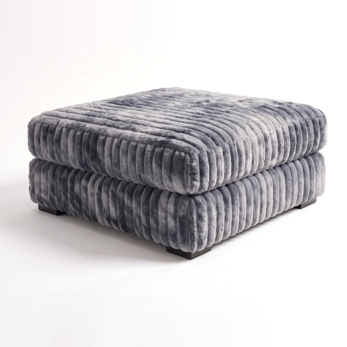 Square Ottoman - Minky Charcoal - studio photo on white #vera_main