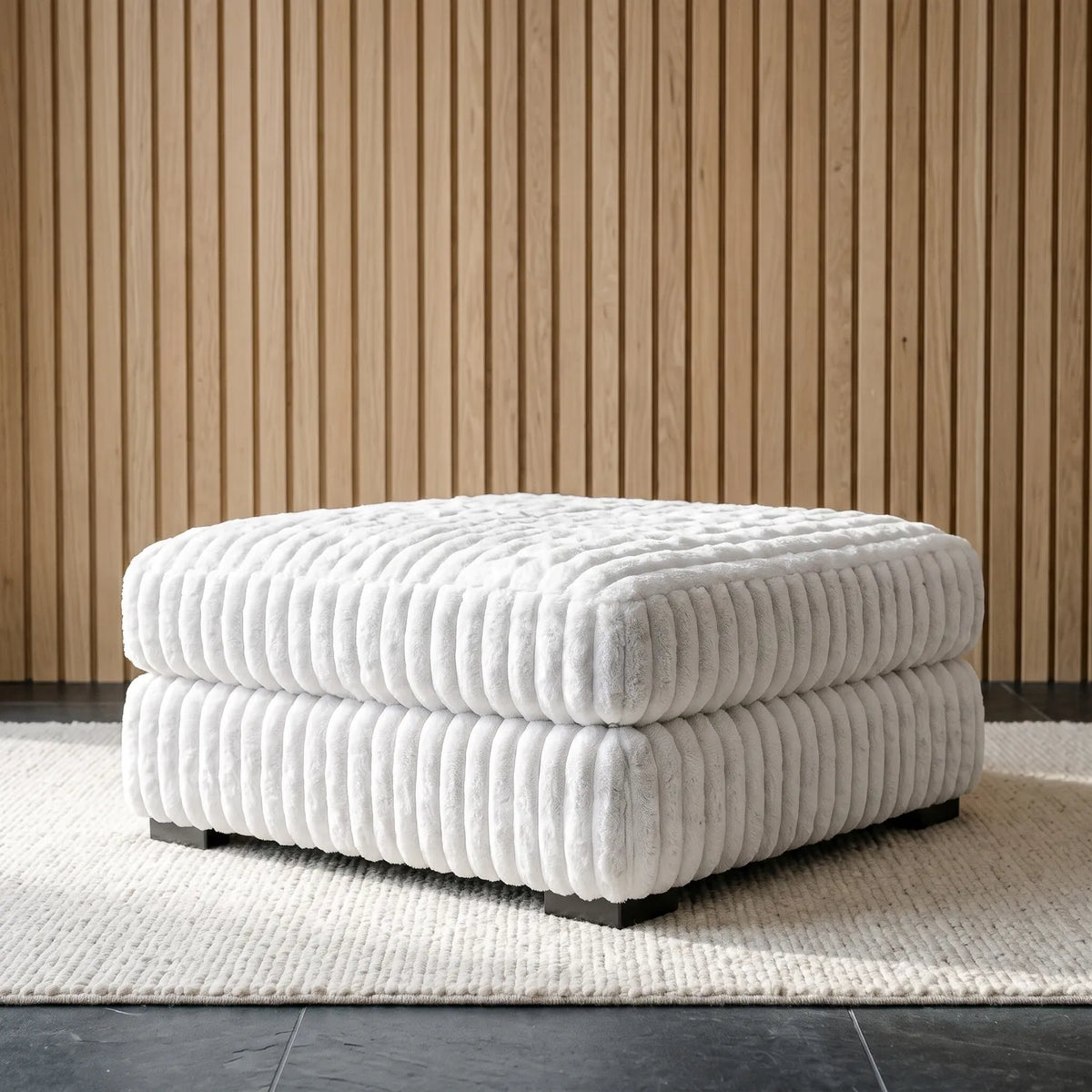 Square Ottoman - Minky White