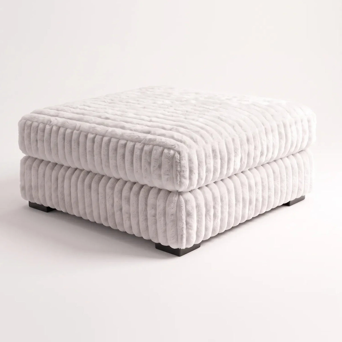 Square Ottoman - Minky White - studio photo on white #vera_main