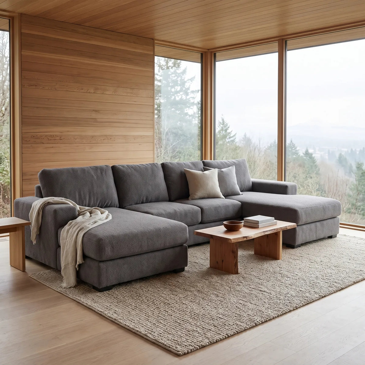 Three-Piece Double Chaise Sectional - Cuddle Charcoal