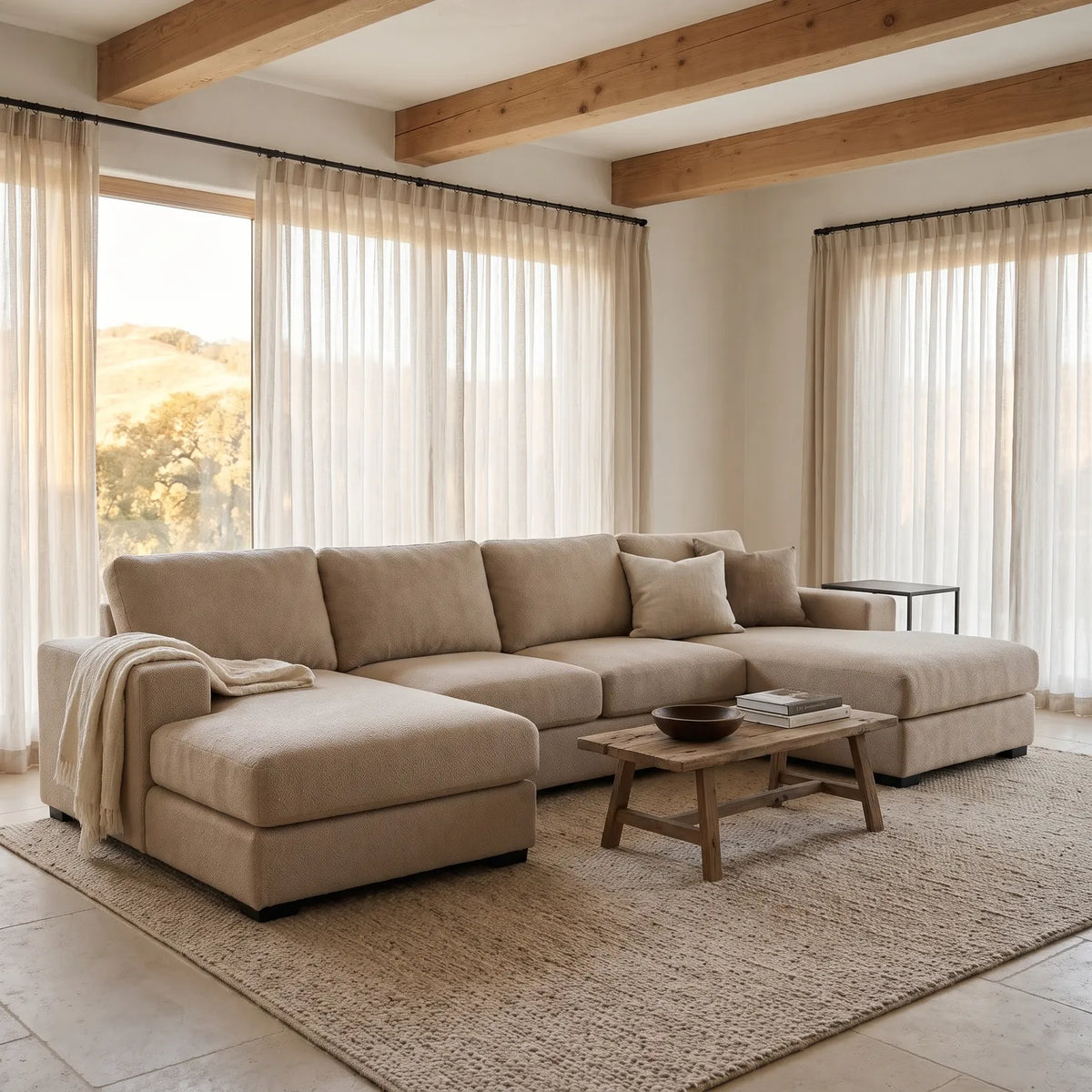 Three-Piece Double Chaise Sectional - Cuddle Natural Oversized