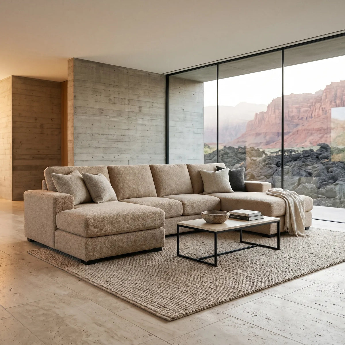 Three-Piece Double Chaise Sectional - Cuddle Natural - hero