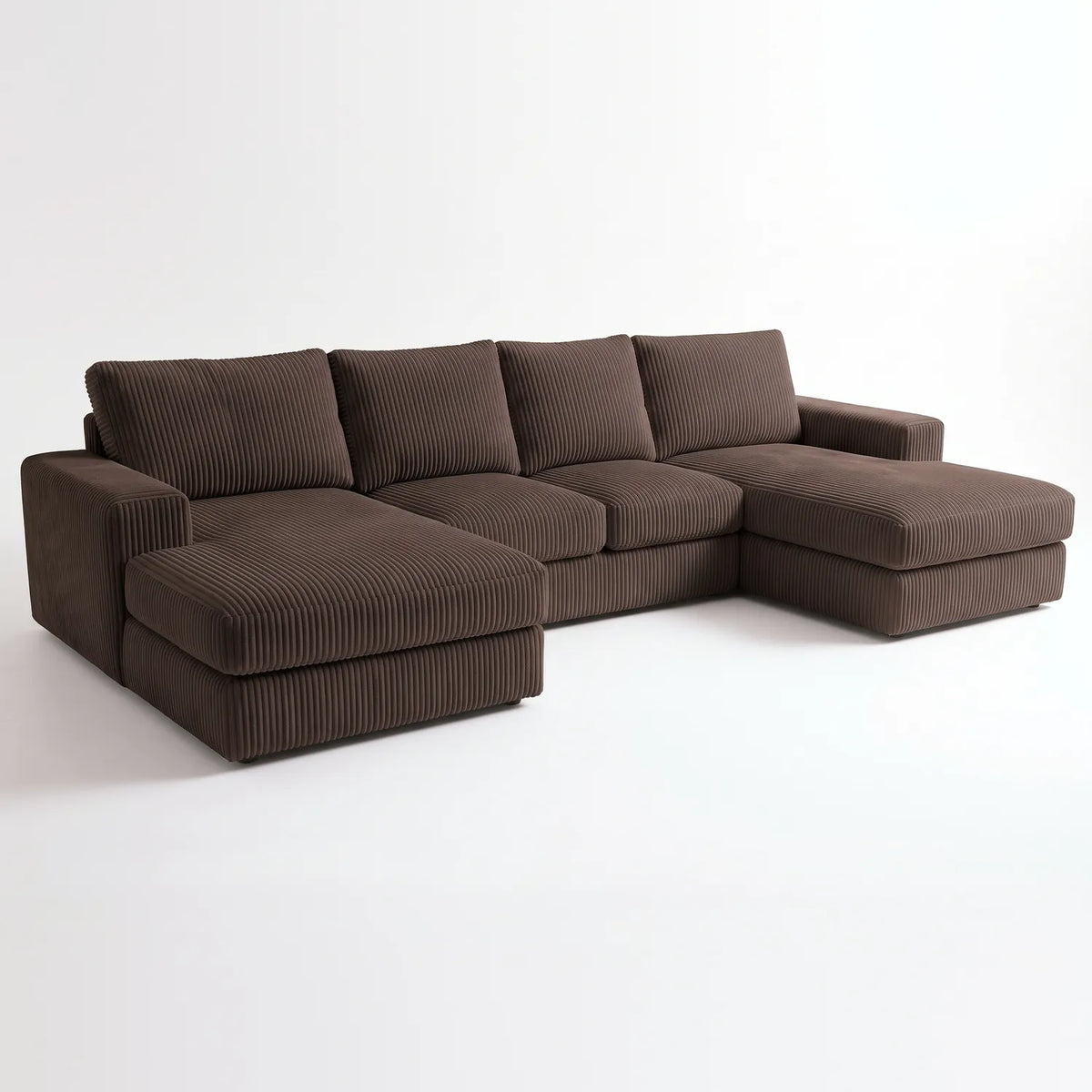 Three-Piece Double Chaise Sectional - Mini Minky Chocolate - studio photo on white #vera_main