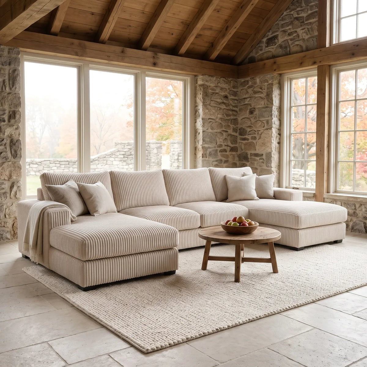 Three-Piece Double Chaise Sectional - Mini Minky Cream Oversized - hero