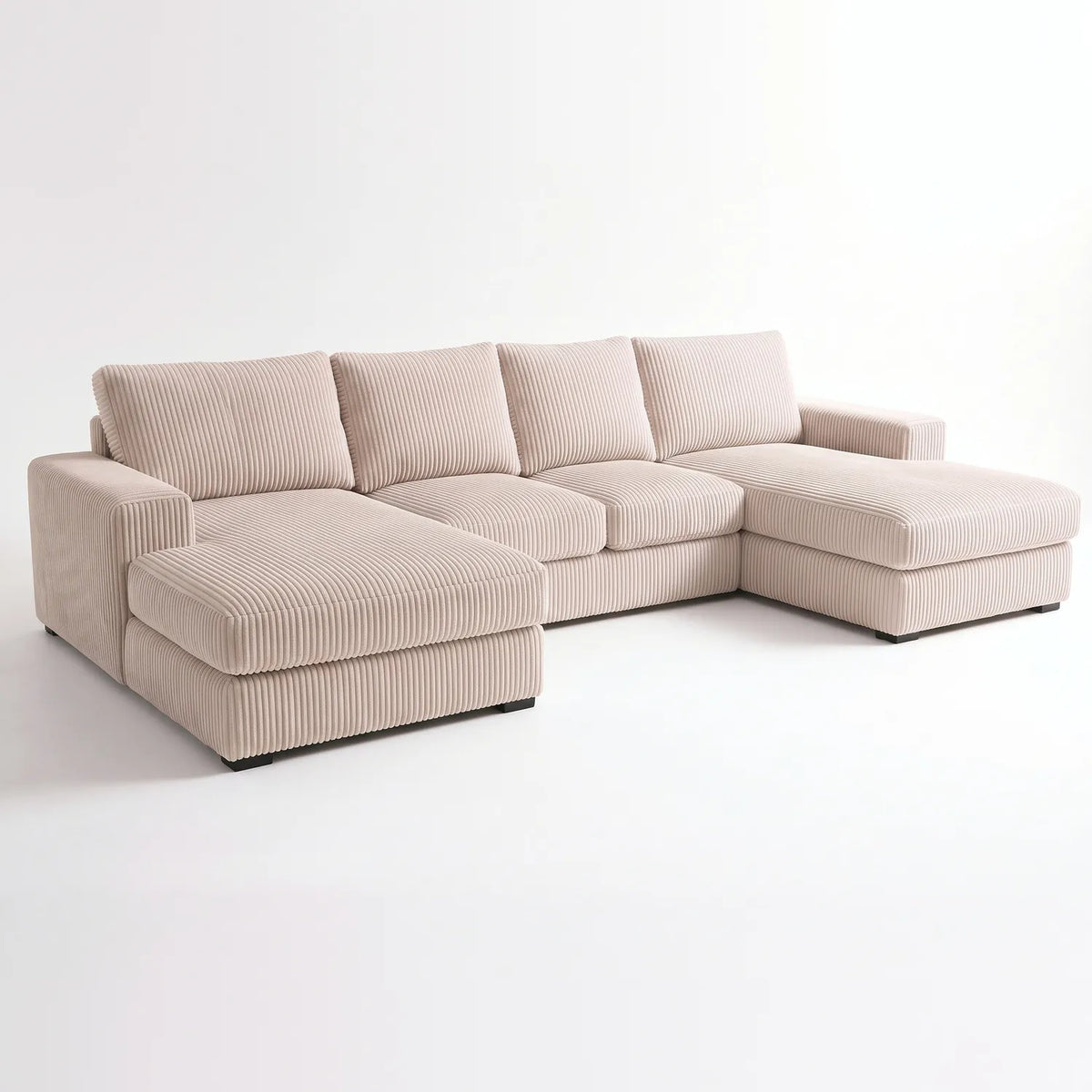 Three-Piece Double Chaise Sectional - Mini Minky Cream - studio photo on white #vera_main