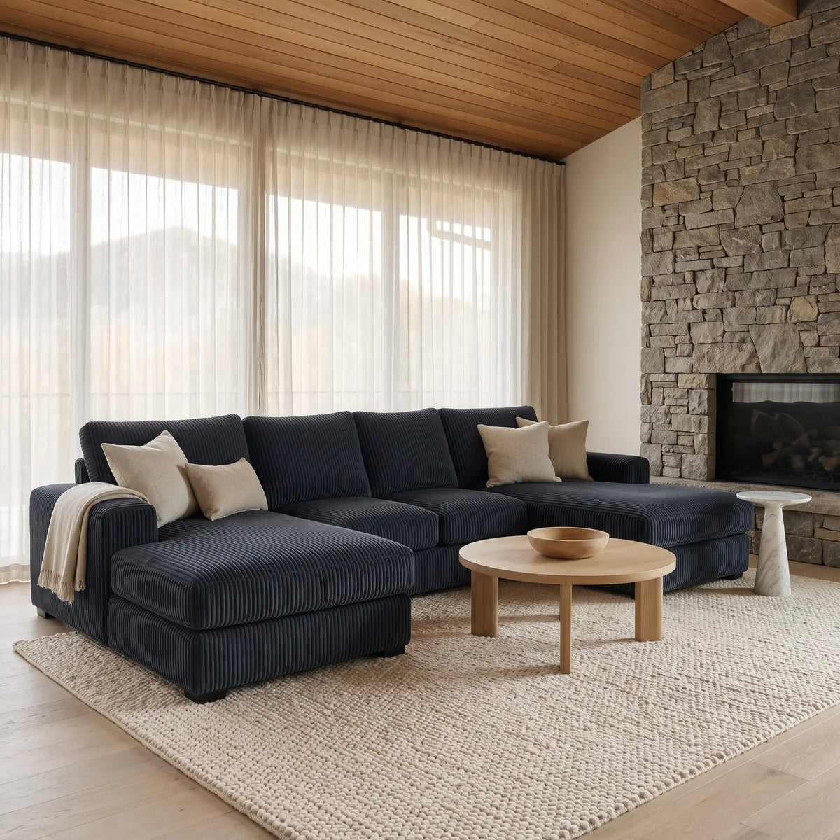 Three-Piece Double Chaise Sectional - Mini Minky Midnight