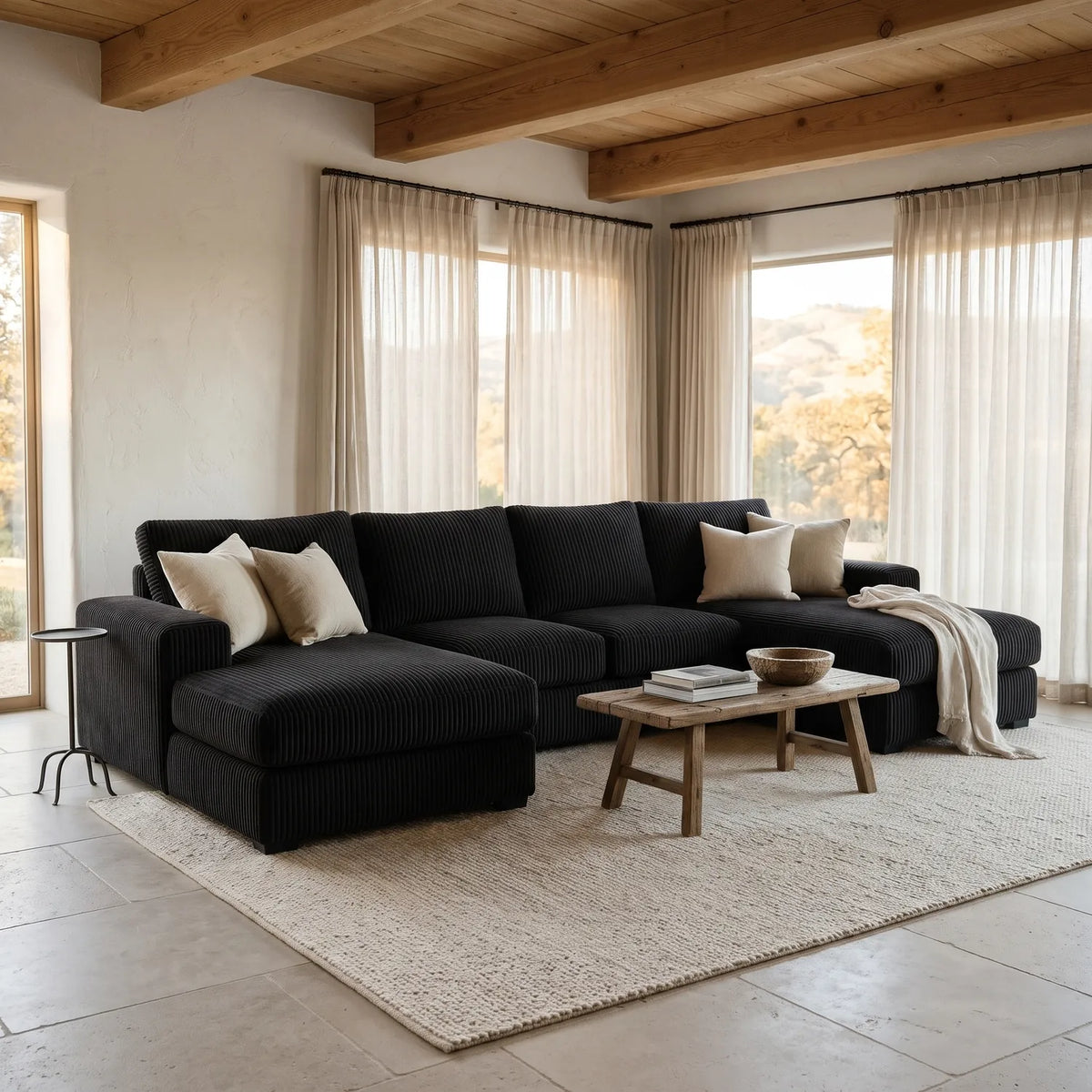 Three-Piece Double Chaise Sectional - Mini Minky Onyx