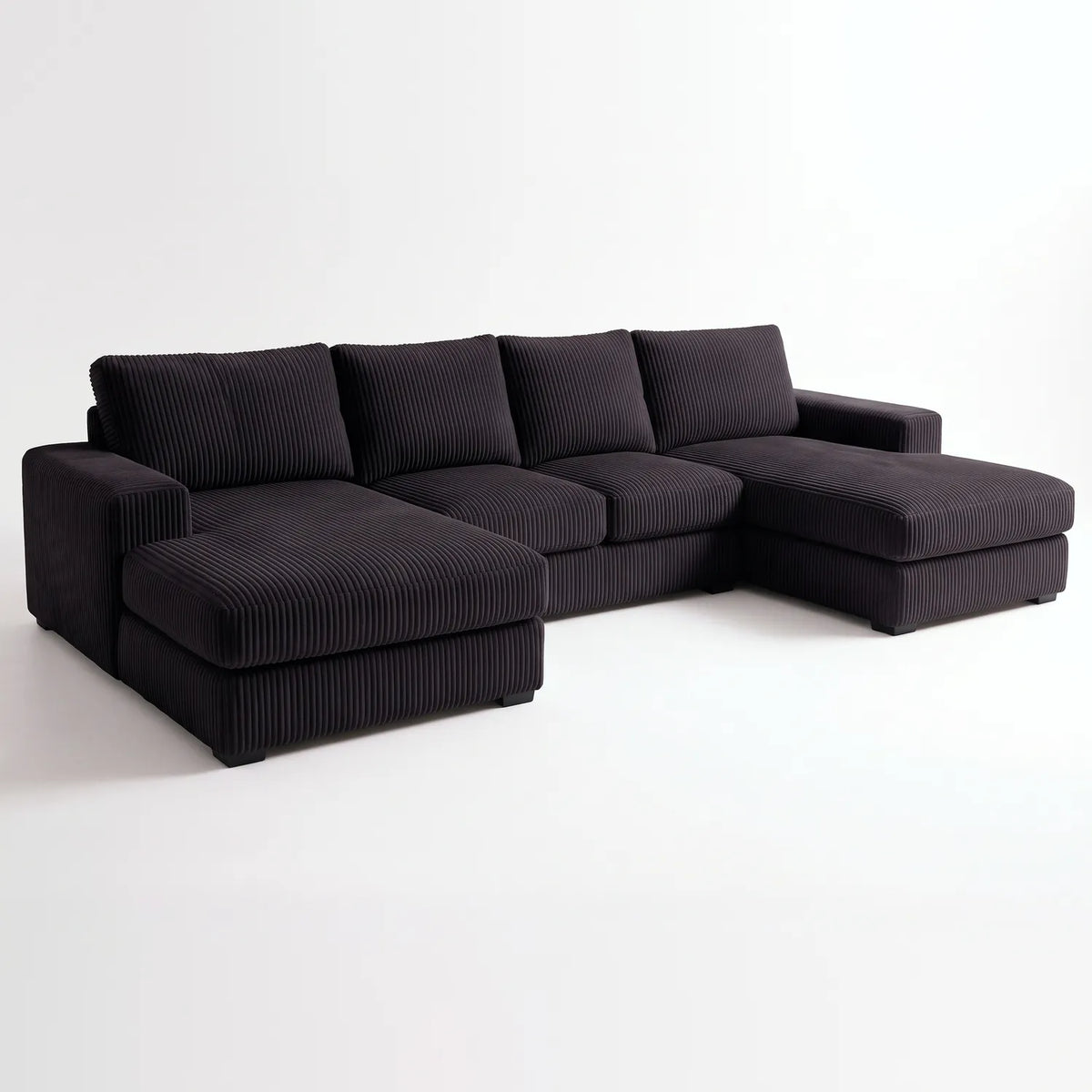 Three-Piece Double Chaise Sectional - Mini Minky Onyx - studio photo on white #vera_main