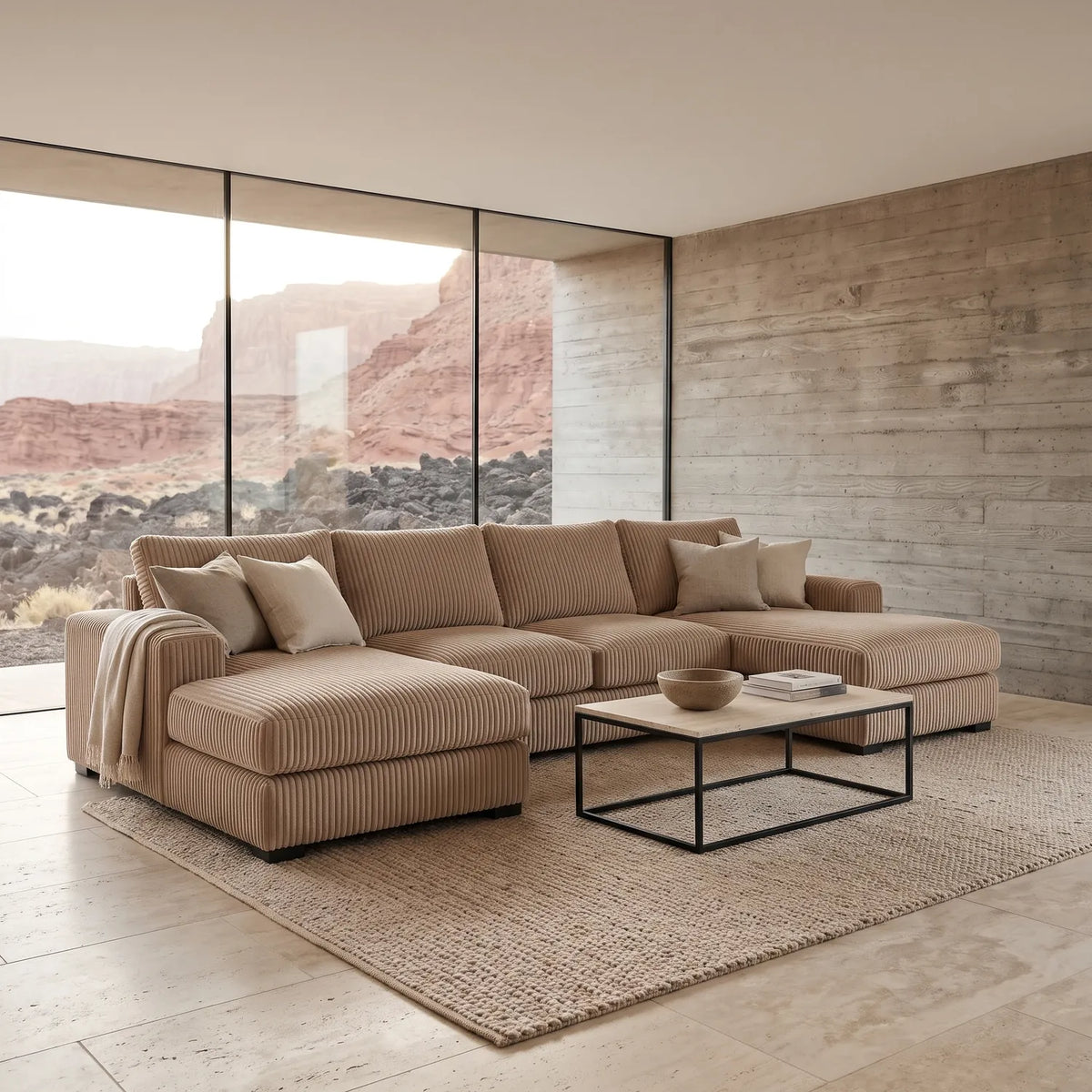 Three-Piece Double Chaise Sectional - Mini Minky Toast Oversized