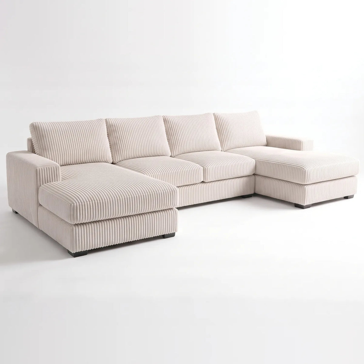 Three-Piece Double Chaise Sectional - Mini Minky White Oversized - studio photo on white #vera_main