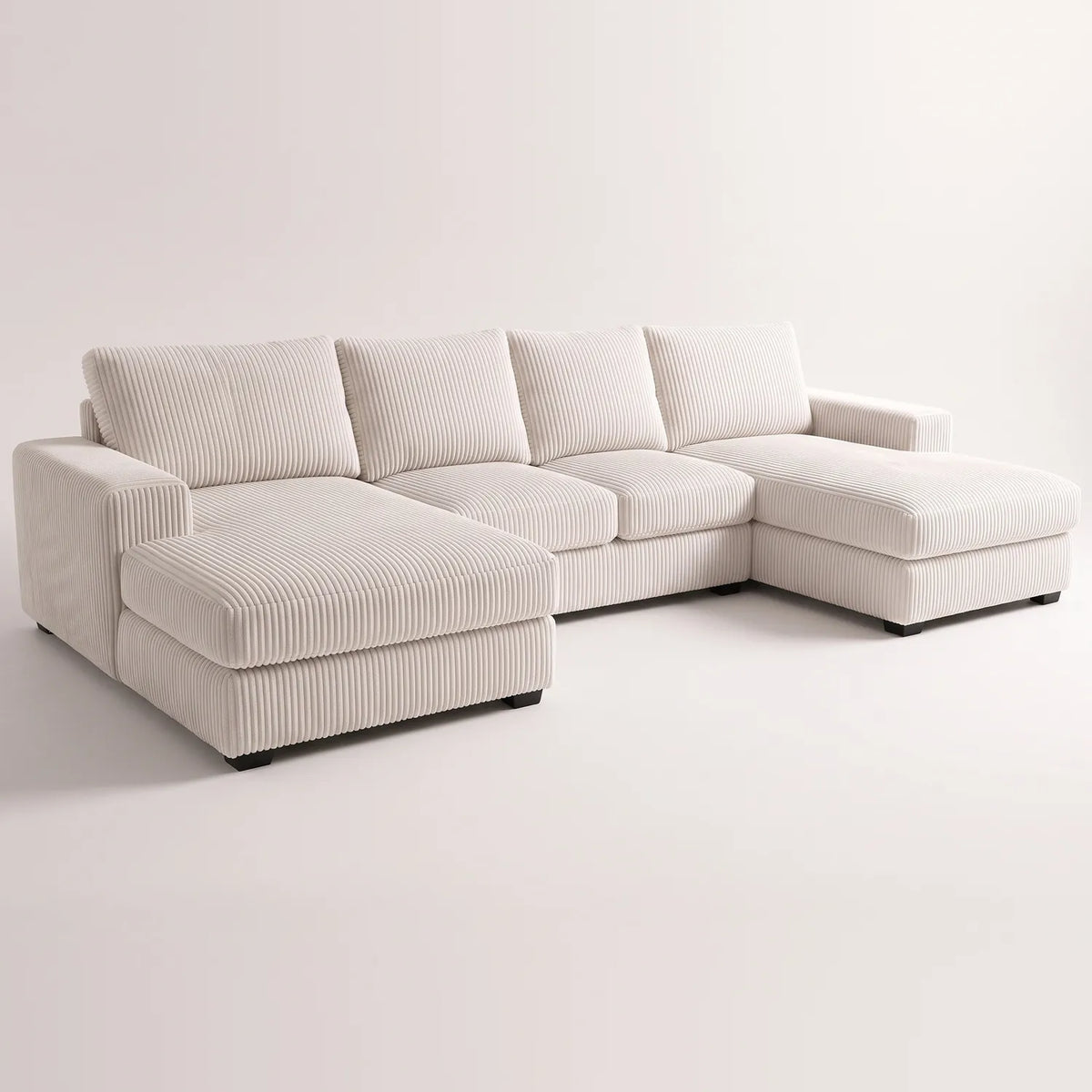 Three-Piece Double Chaise Sectional - Mini Minky White - studio photo on white #vera_main