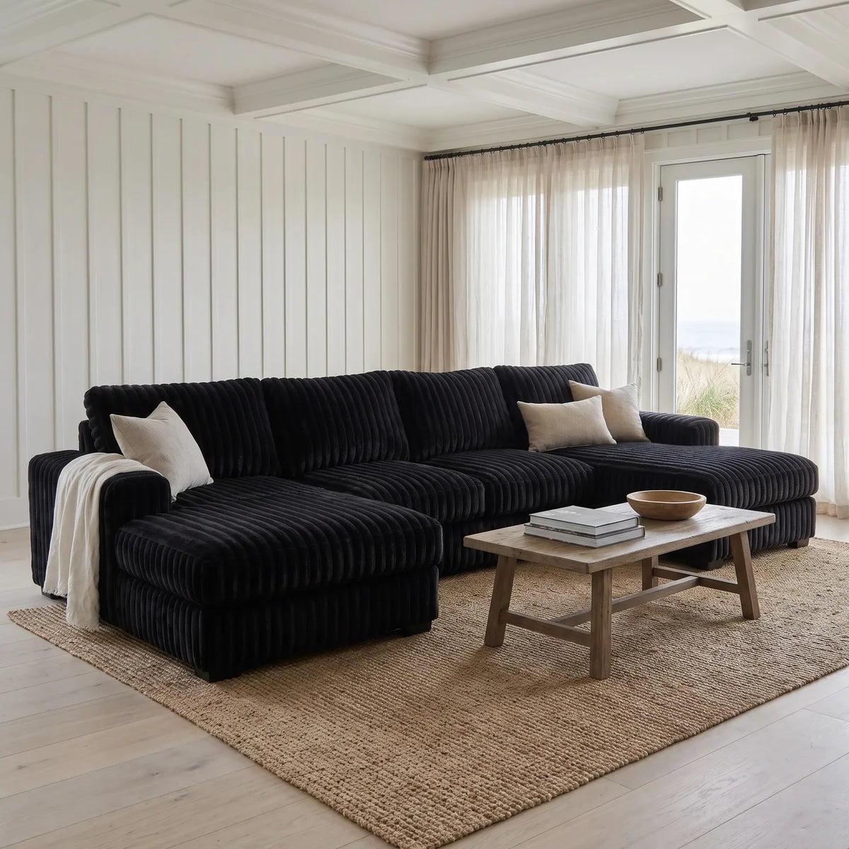 Three-Piece Double Chaise Sectional - Minky Black Oversized - hero