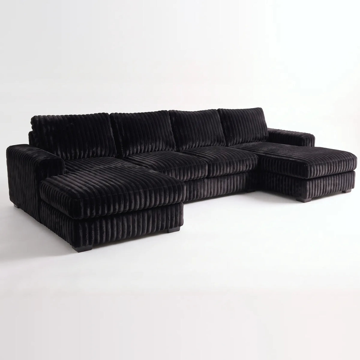 Three-Piece Double Chaise Sectional - Minky Black Oversized - studio photo on white #vera_main