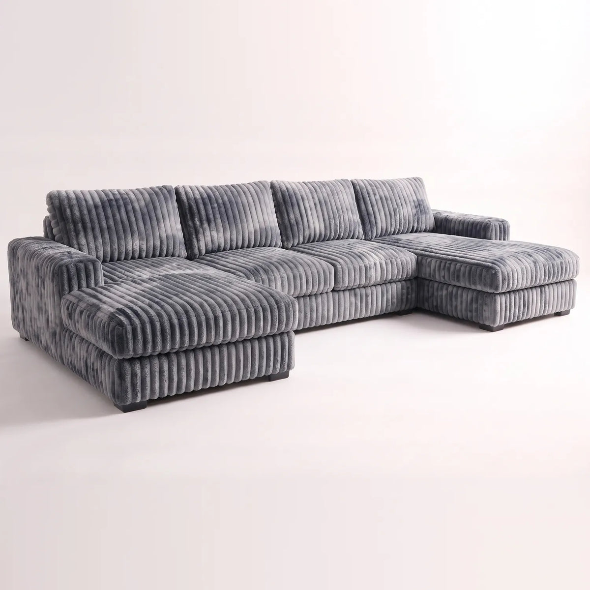 Three-Piece Double Chaise Sectional - Minky Charcoal Oversized - studio photo on white #vera_main
