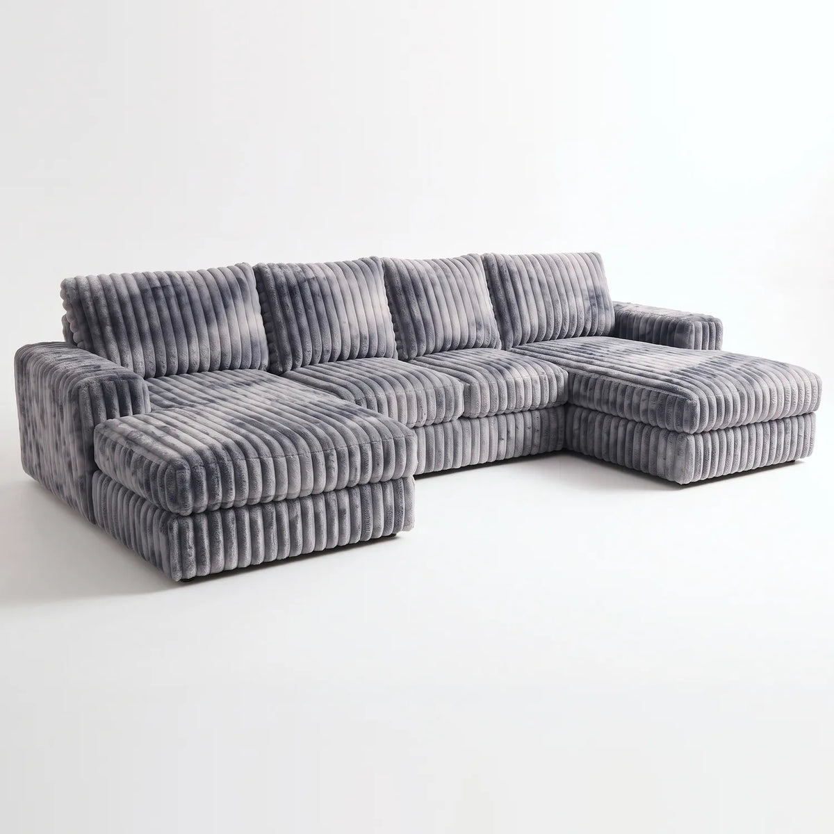 Three-Piece Double Chaise Sectional - Minky Charcoal - studio photo on white #vera_main