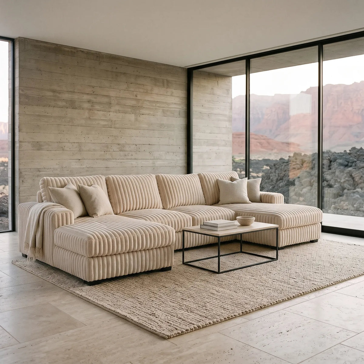 Three-Piece Double Chaise Sectional - Minky Cream Oversized - hero