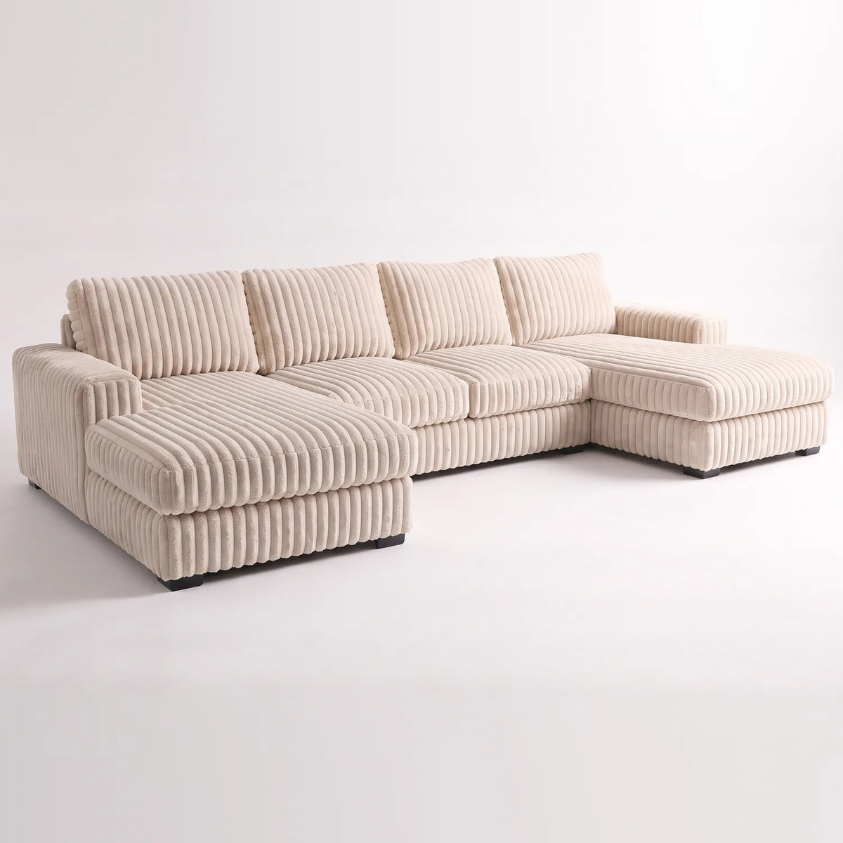 Three-Piece Double Chaise Sectional - Minky Cream Oversized - studio photo on white #vera_main
