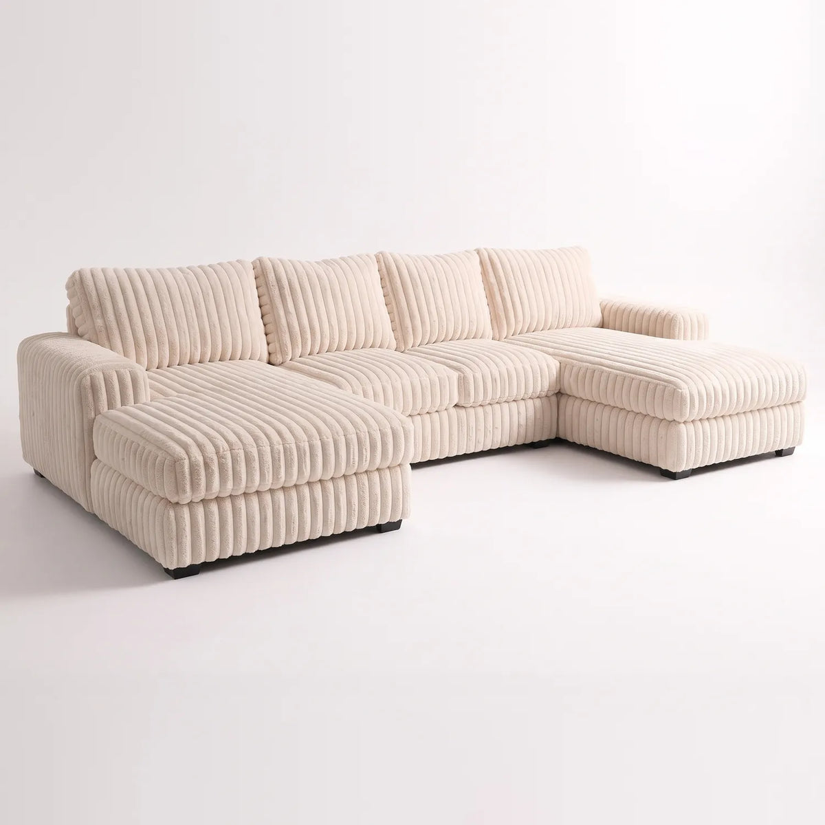 Three-Piece Double Chaise Sectional - Minky Cream - studio photo on white #vera_main