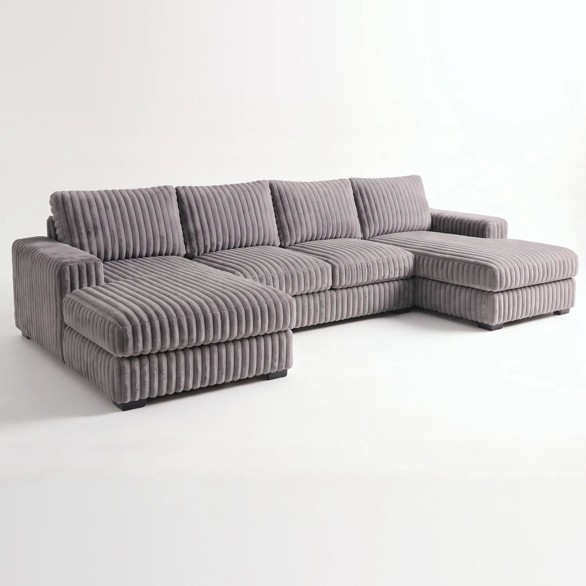 Three-Piece Double Chaise Sectional - Minky Grey Oversized - studio photo on white #vera_main