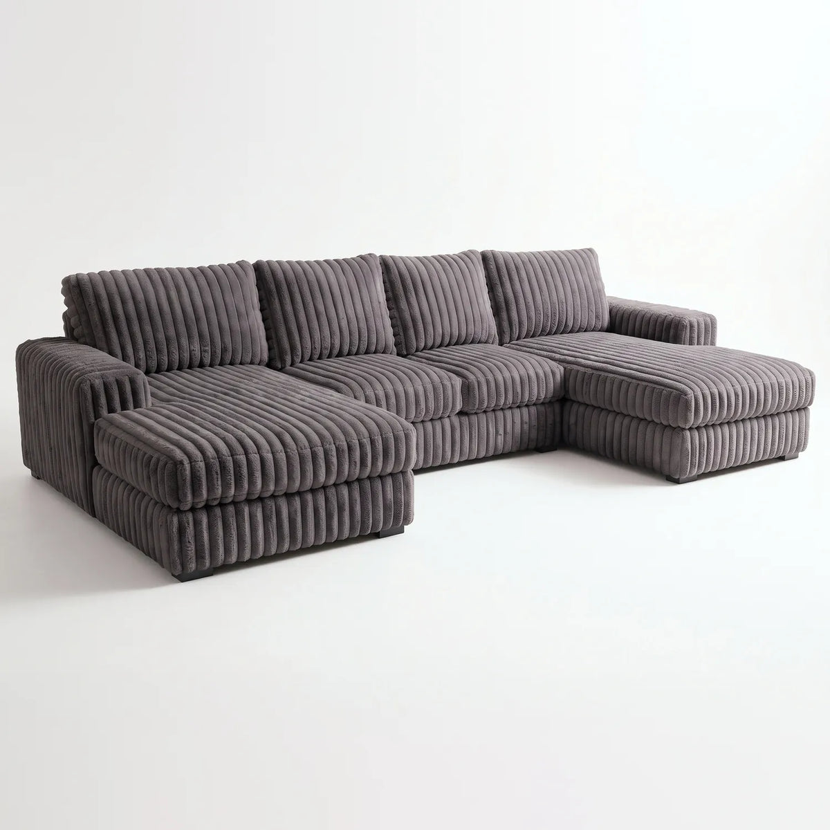 Three-Piece Double Chaise Sectional - Minky Grey - studio photo on white #vera_main
