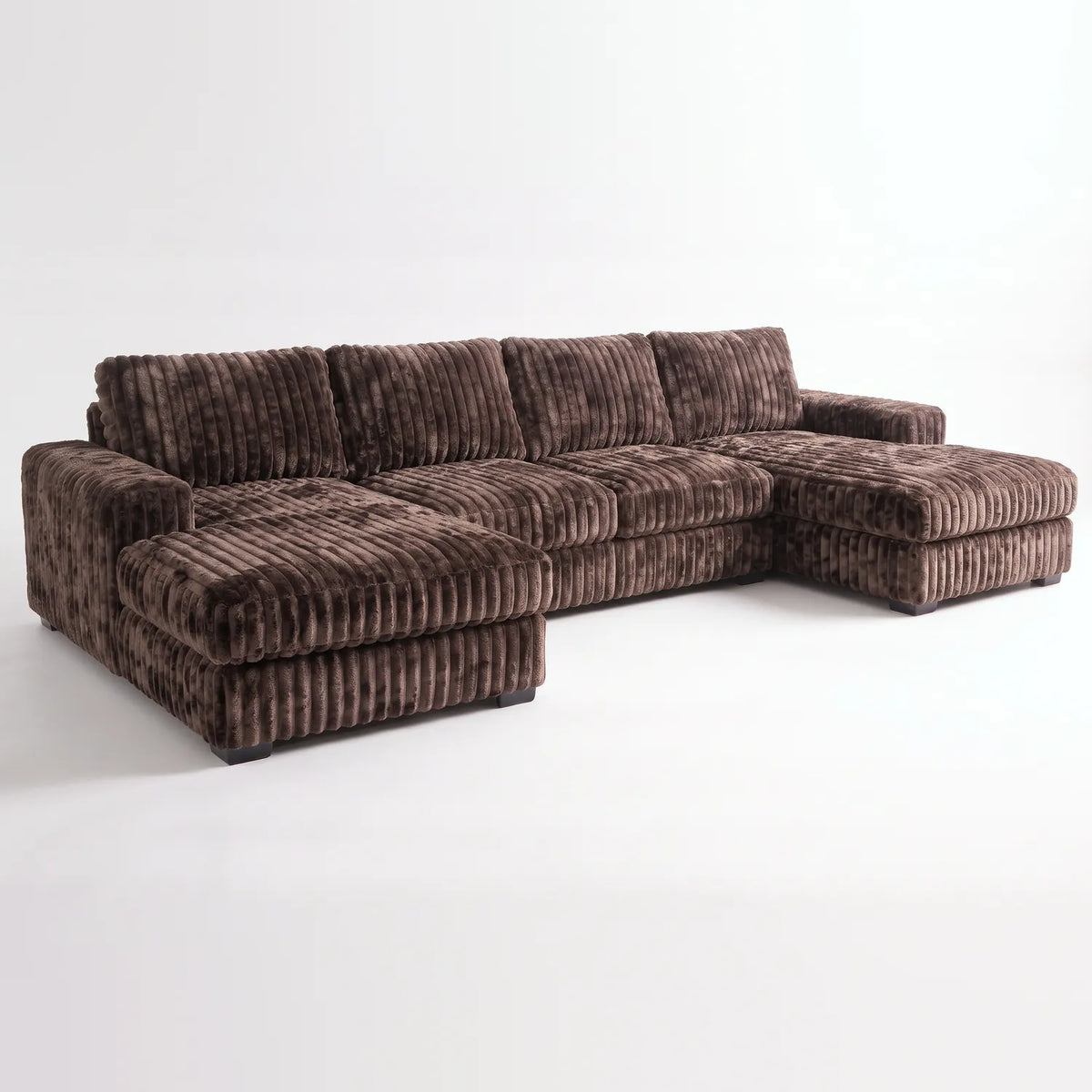 Three-Piece Double Chaise Sectional - Minky Mocha Oversized - studio photo on white #vera_main
