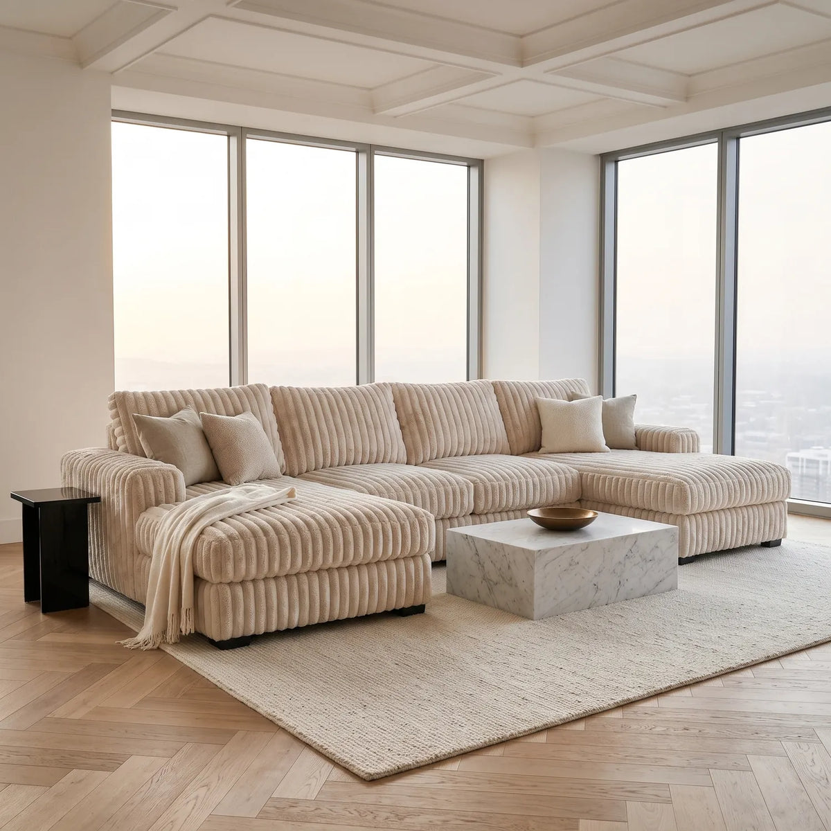 Three-Piece Double Chaise Sectional - Minky Sand Oversized - hero