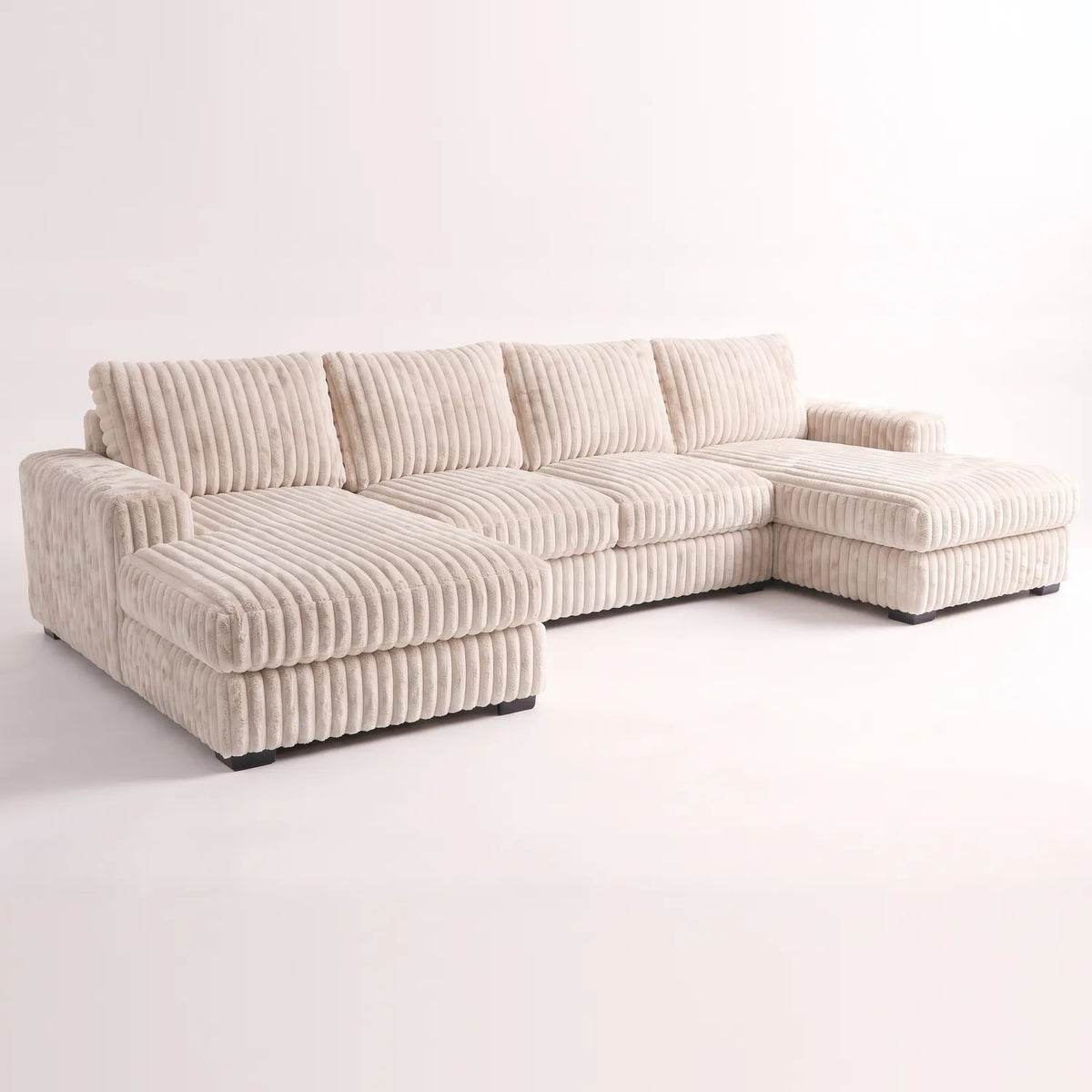 Three-Piece Double Chaise Sectional - Minky Sand Oversized - studio photo on white #vera_main