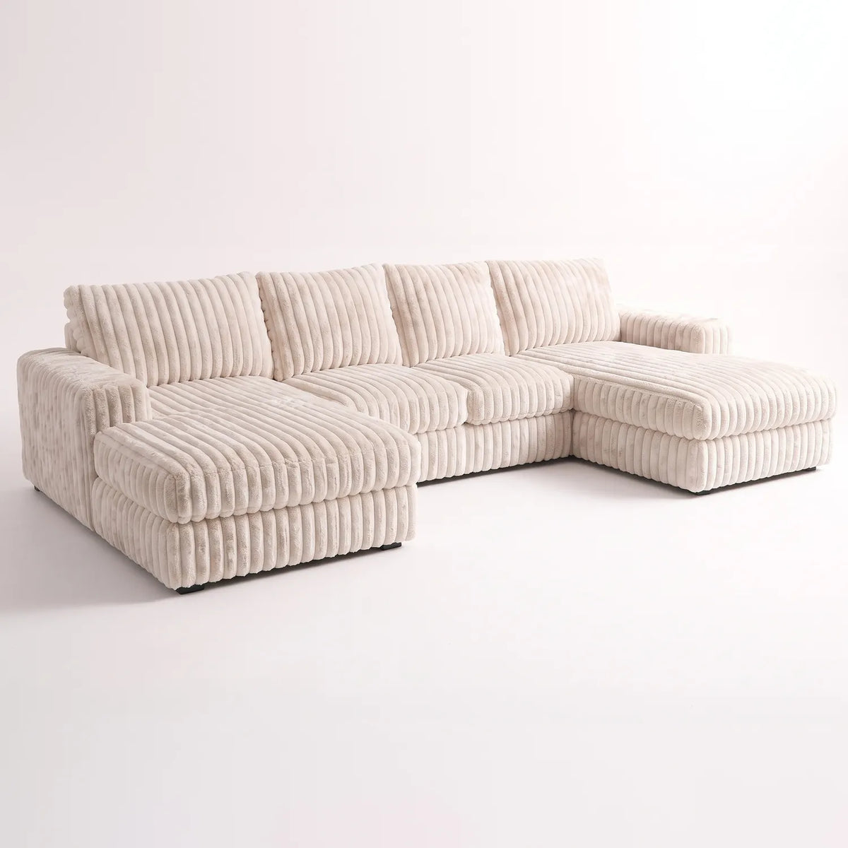 Three-Piece Double Chaise Sectional - Minky Sand - studio photo on white #vera_main