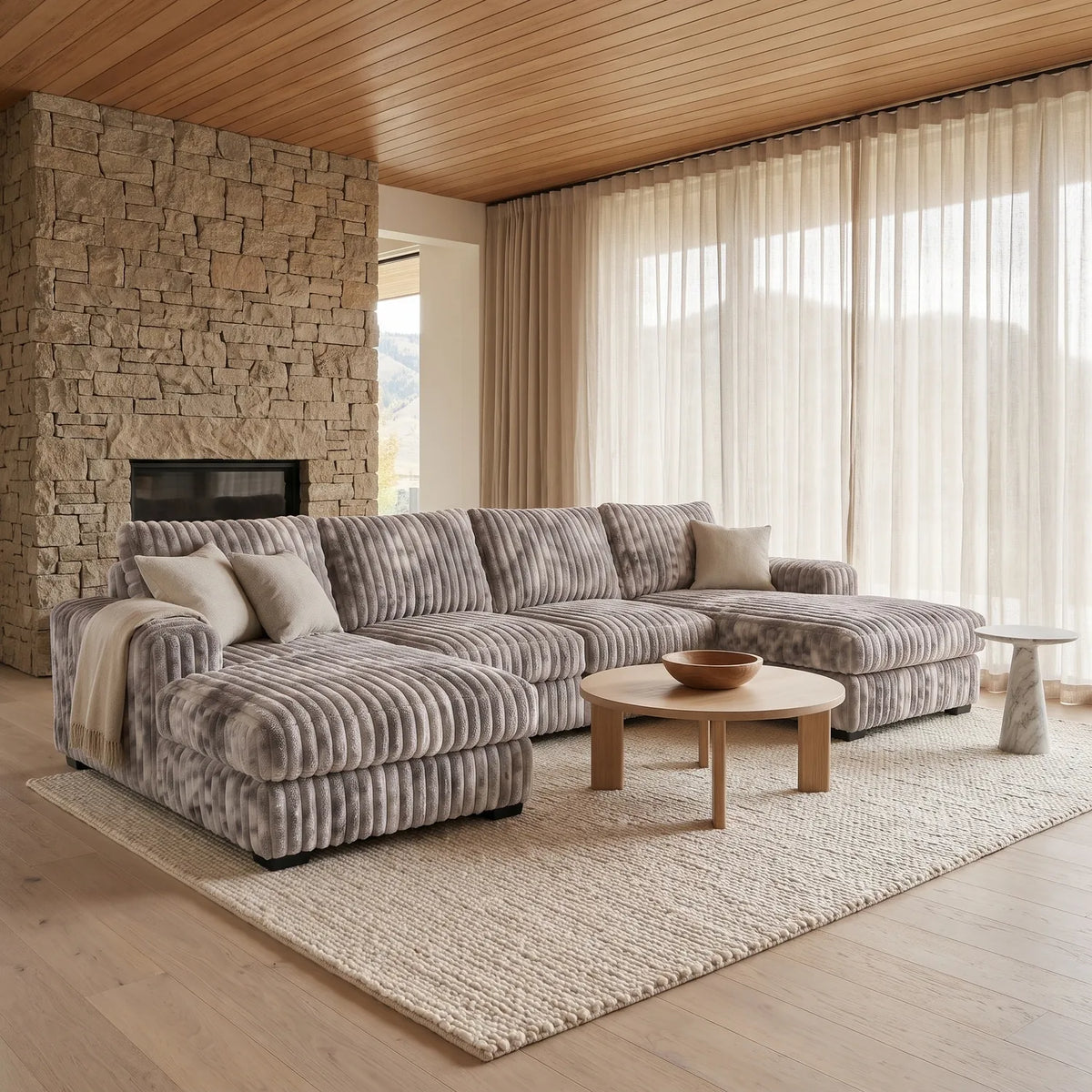 Three-Piece Double Chaise Sectional - Minky Stone Oversized - hero